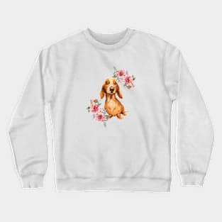 Cute Cream Brown Dachshund Doxie Puppy Watercolor Art Crewneck Sweatshirt